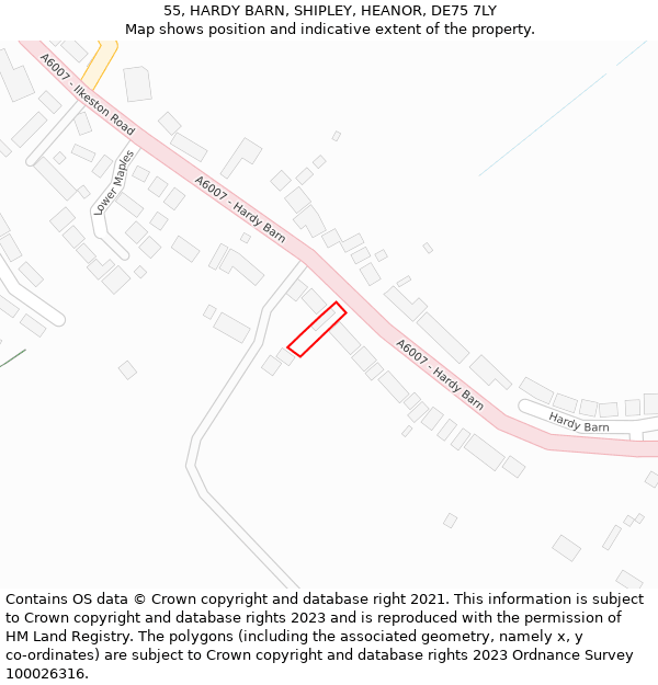 55, HARDY BARN, SHIPLEY, HEANOR, DE75 7LY: Location map and indicative extent of plot