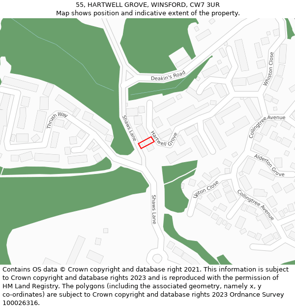 55, HARTWELL GROVE, WINSFORD, CW7 3UR: Location map and indicative extent of plot