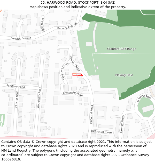 55, HARWOOD ROAD, STOCKPORT, SK4 3AZ: Location map and indicative extent of plot