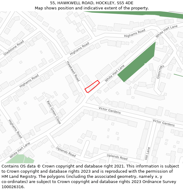 55, HAWKWELL ROAD, HOCKLEY, SS5 4DE: Location map and indicative extent of plot