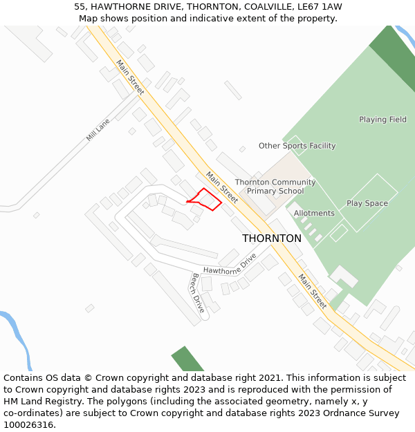 55, HAWTHORNE DRIVE, THORNTON, COALVILLE, LE67 1AW: Location map and indicative extent of plot