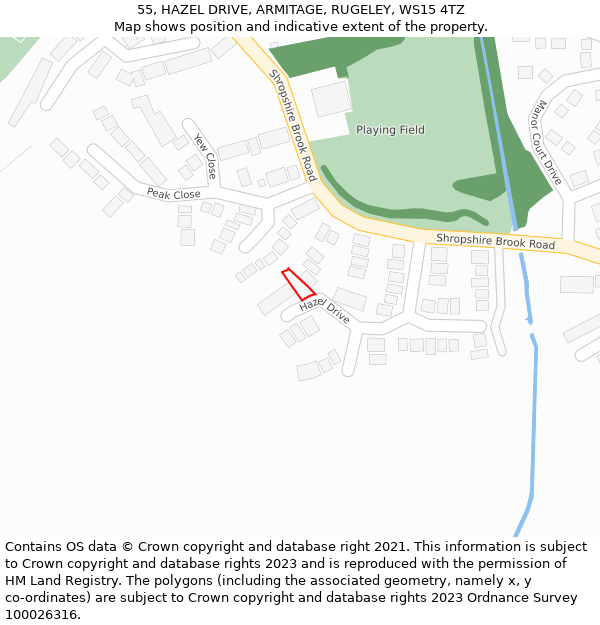 55, HAZEL DRIVE, ARMITAGE, RUGELEY, WS15 4TZ: Location map and indicative extent of plot