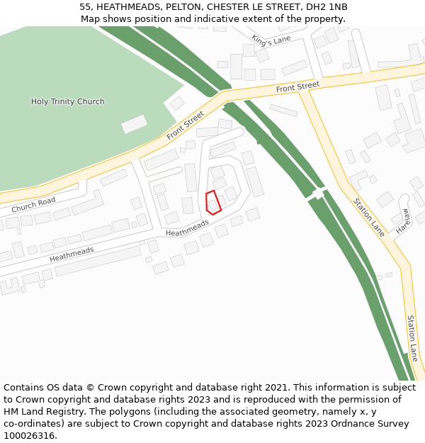 55, HEATHMEADS, PELTON, CHESTER LE STREET, DH2 1NB: Location map and indicative extent of plot