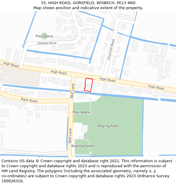 55, HIGH ROAD, GOREFIELD, WISBECH, PE13 4ND: Location map and indicative extent of plot