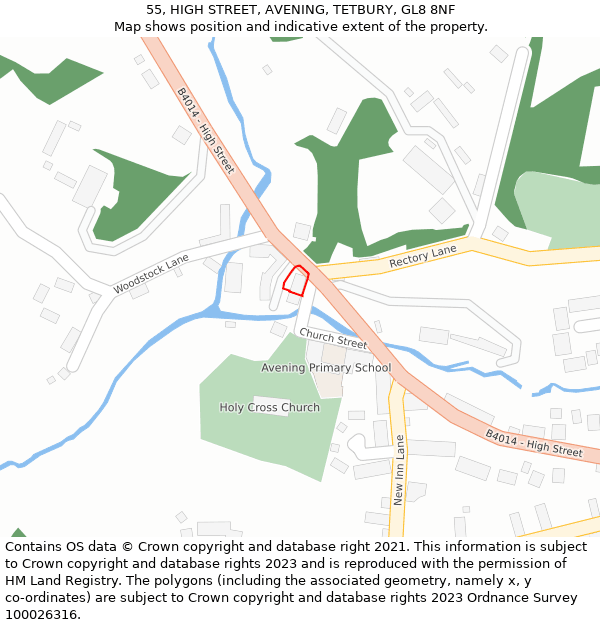 55, HIGH STREET, AVENING, TETBURY, GL8 8NF: Location map and indicative extent of plot