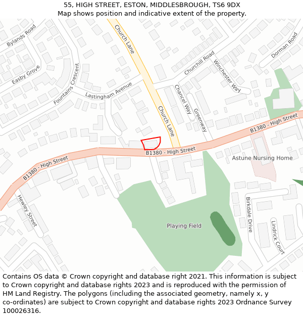 55, HIGH STREET, ESTON, MIDDLESBROUGH, TS6 9DX: Location map and indicative extent of plot