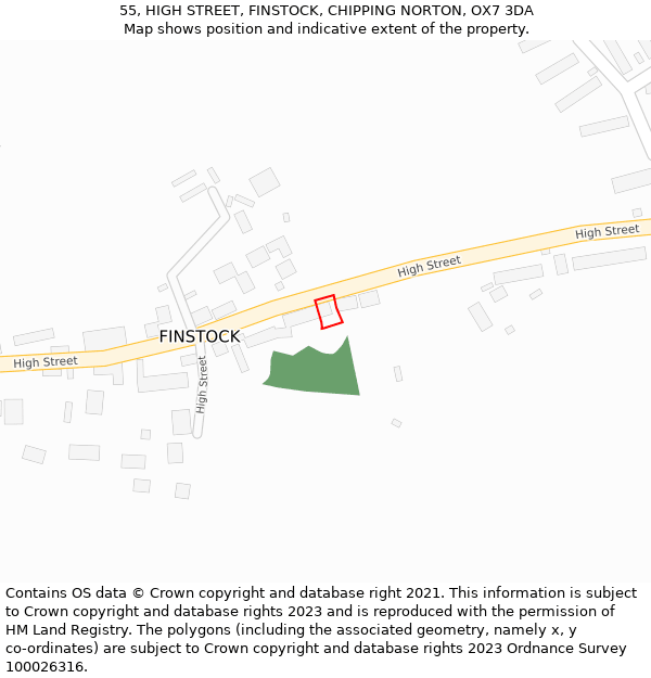 55, HIGH STREET, FINSTOCK, CHIPPING NORTON, OX7 3DA: Location map and indicative extent of plot