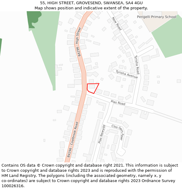 55, HIGH STREET, GROVESEND, SWANSEA, SA4 4GU: Location map and indicative extent of plot