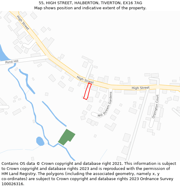 55, HIGH STREET, HALBERTON, TIVERTON, EX16 7AG: Location map and indicative extent of plot