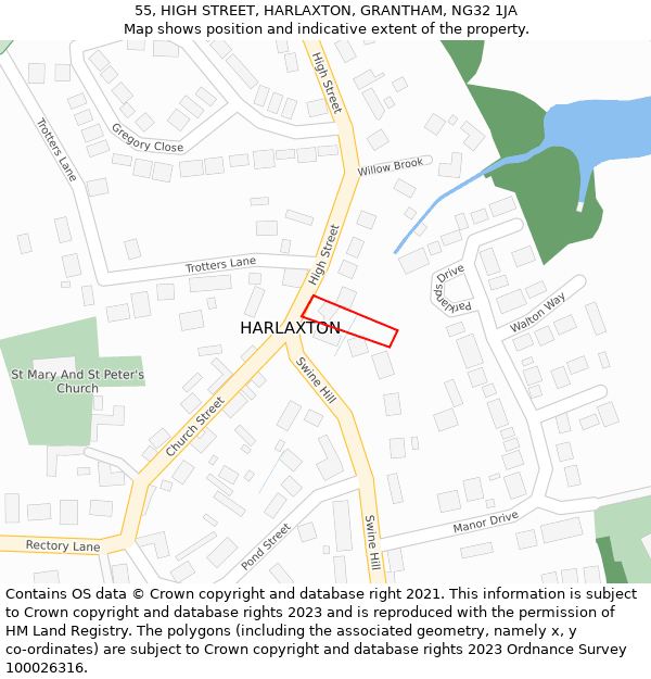 55, HIGH STREET, HARLAXTON, GRANTHAM, NG32 1JA: Location map and indicative extent of plot