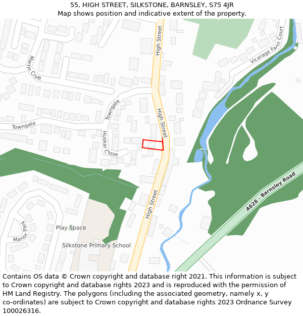 55, HIGH STREET, SILKSTONE, BARNSLEY, S75 4JR: Location map and indicative extent of plot