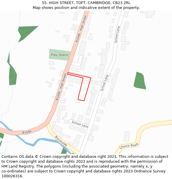 55, HIGH STREET, TOFT, CAMBRIDGE, CB23 2RL: Location map and indicative extent of plot