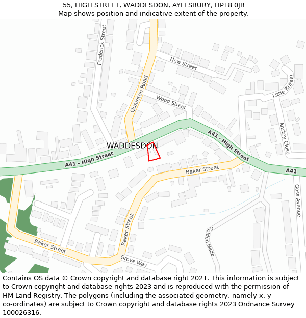 55, HIGH STREET, WADDESDON, AYLESBURY, HP18 0JB: Location map and indicative extent of plot