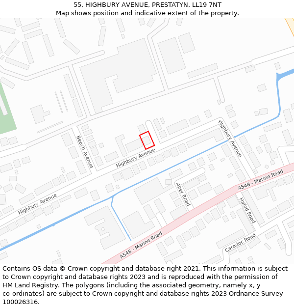 55, HIGHBURY AVENUE, PRESTATYN, LL19 7NT: Location map and indicative extent of plot