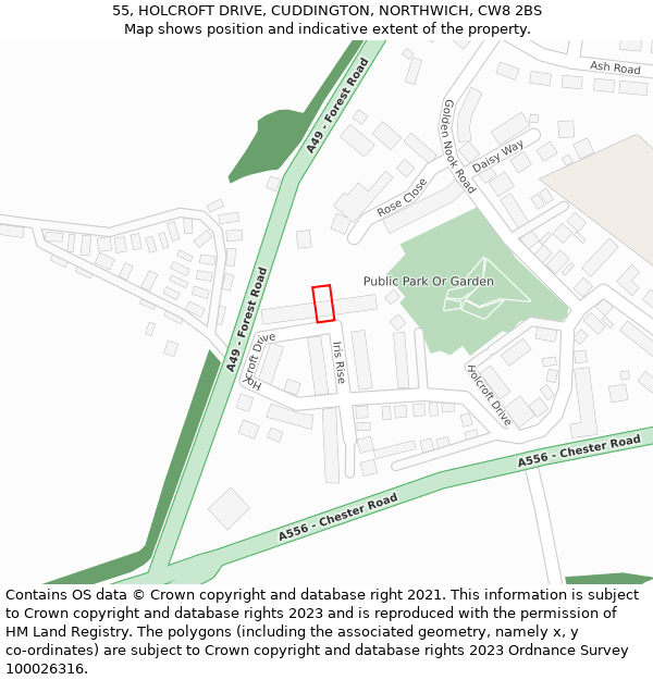 55, HOLCROFT DRIVE, CUDDINGTON, NORTHWICH, CW8 2BS: Location map and indicative extent of plot