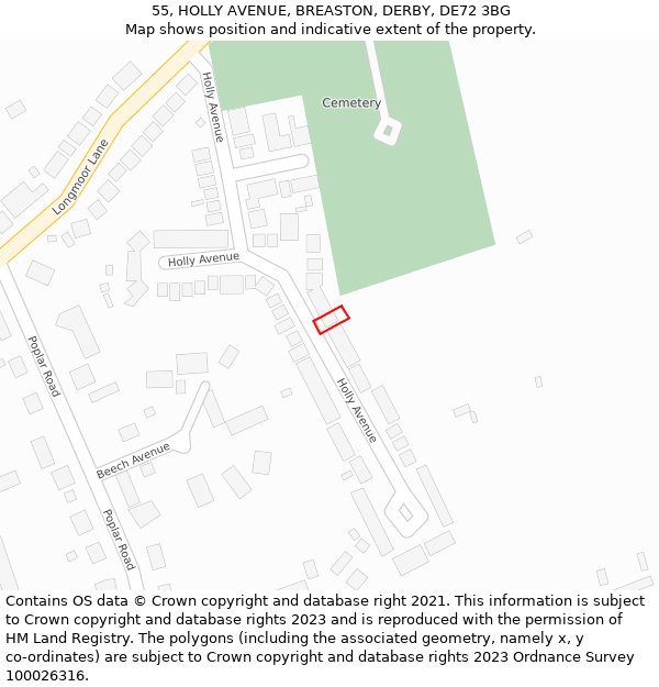 55, HOLLY AVENUE, BREASTON, DERBY, DE72 3BG: Location map and indicative extent of plot