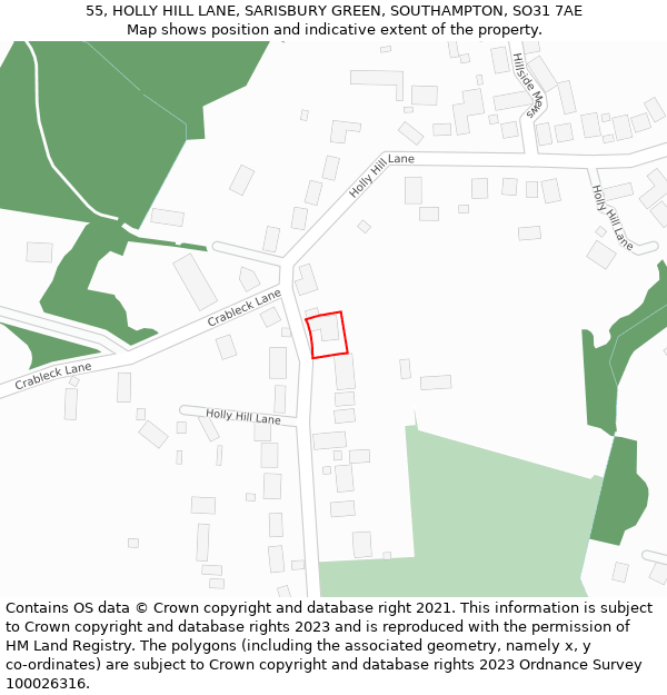 55, HOLLY HILL LANE, SARISBURY GREEN, SOUTHAMPTON, SO31 7AE: Location map and indicative extent of plot