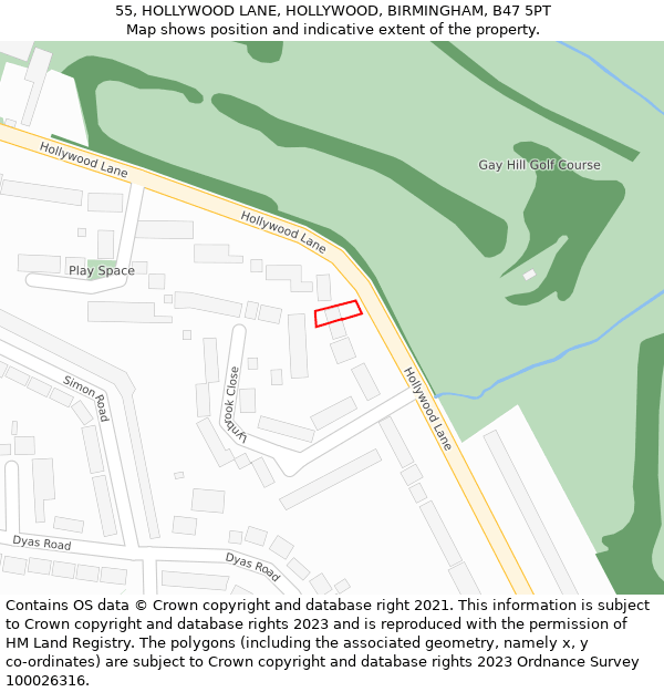 55, HOLLYWOOD LANE, HOLLYWOOD, BIRMINGHAM, B47 5PT: Location map and indicative extent of plot