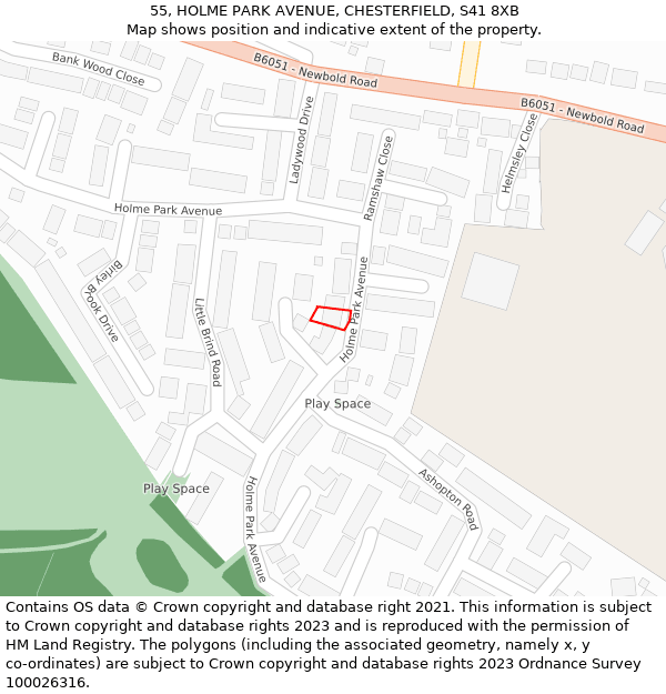 55, HOLME PARK AVENUE, CHESTERFIELD, S41 8XB: Location map and indicative extent of plot