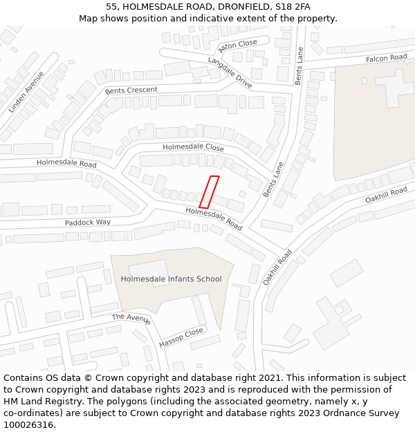55, HOLMESDALE ROAD, DRONFIELD, S18 2FA: Location map and indicative extent of plot