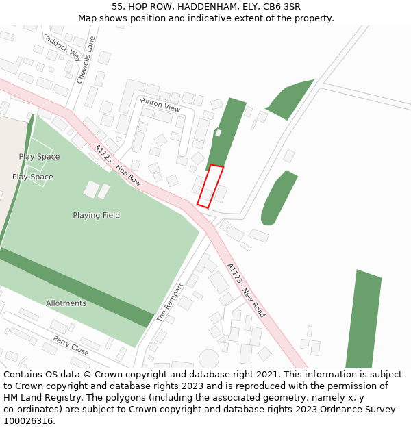 55, HOP ROW, HADDENHAM, ELY, CB6 3SR: Location map and indicative extent of plot