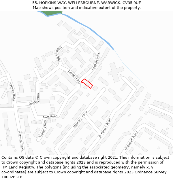 55, HOPKINS WAY, WELLESBOURNE, WARWICK, CV35 9UE: Location map and indicative extent of plot