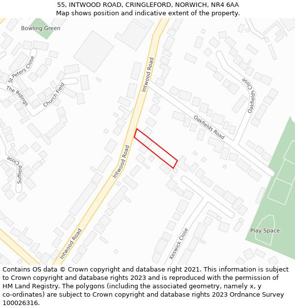 55, INTWOOD ROAD, CRINGLEFORD, NORWICH, NR4 6AA: Location map and indicative extent of plot