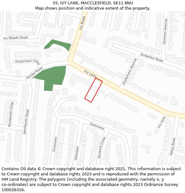 55, IVY LANE, MACCLESFIELD, SK11 8NU: Location map and indicative extent of plot