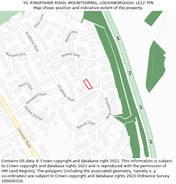 55, KINGFISHER ROAD, MOUNTSORREL, LOUGHBOROUGH, LE12 7FN: Location map and indicative extent of plot