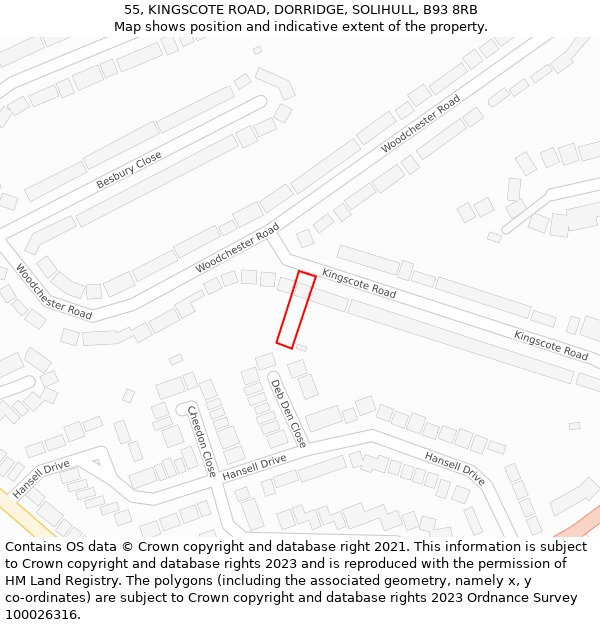 55, KINGSCOTE ROAD, DORRIDGE, SOLIHULL, B93 8RB: Location map and indicative extent of plot