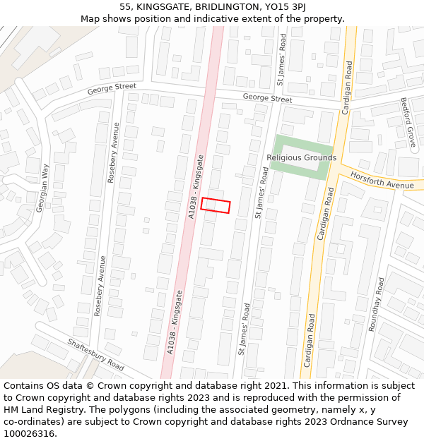 55, KINGSGATE, BRIDLINGTON, YO15 3PJ: Location map and indicative extent of plot