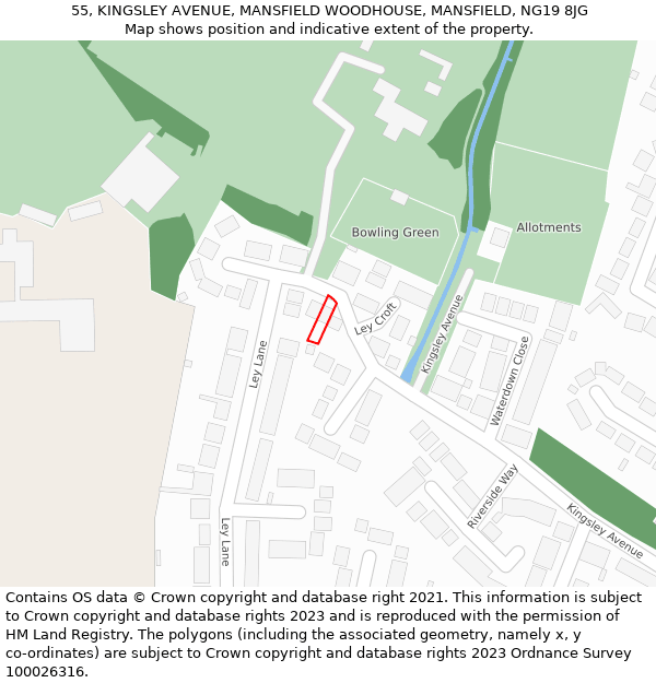 55, KINGSLEY AVENUE, MANSFIELD WOODHOUSE, MANSFIELD, NG19 8JG: Location map and indicative extent of plot