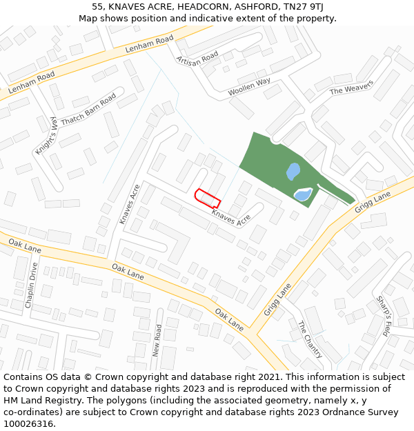 55, KNAVES ACRE, HEADCORN, ASHFORD, TN27 9TJ: Location map and indicative extent of plot