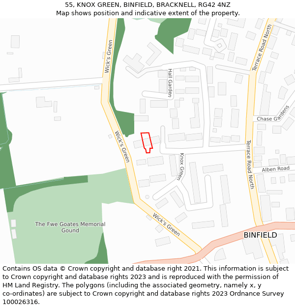 55, KNOX GREEN, BINFIELD, BRACKNELL, RG42 4NZ: Location map and indicative extent of plot