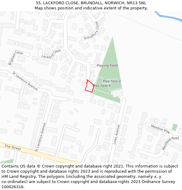 55, LACKFORD CLOSE, BRUNDALL, NORWICH, NR13 5NL: Location map and indicative extent of plot