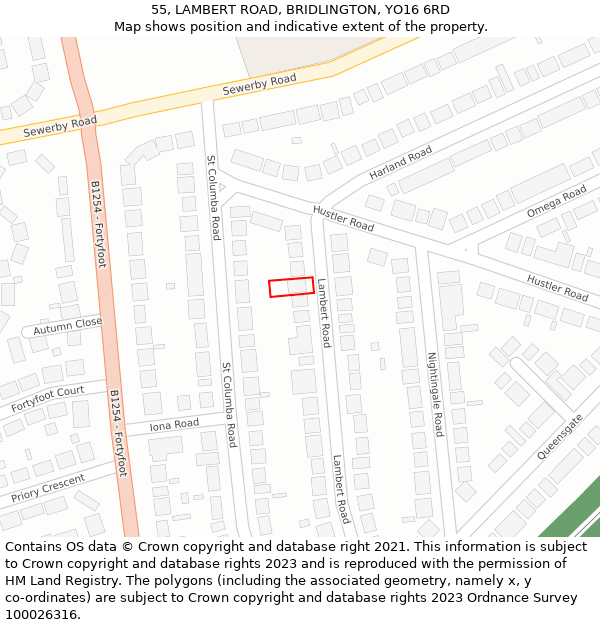 55, LAMBERT ROAD, BRIDLINGTON, YO16 6RD: Location map and indicative extent of plot