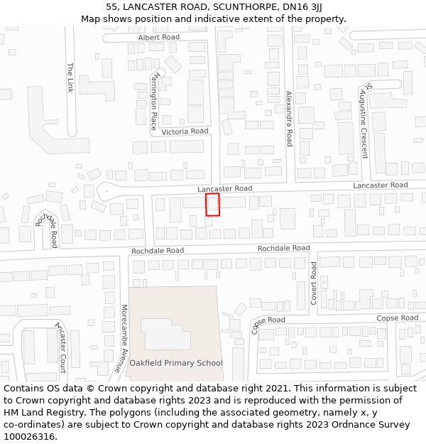 55, LANCASTER ROAD, SCUNTHORPE, DN16 3JJ: Location map and indicative extent of plot