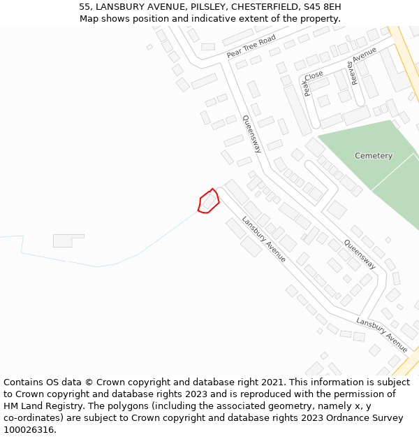 55, LANSBURY AVENUE, PILSLEY, CHESTERFIELD, S45 8EH: Location map and indicative extent of plot