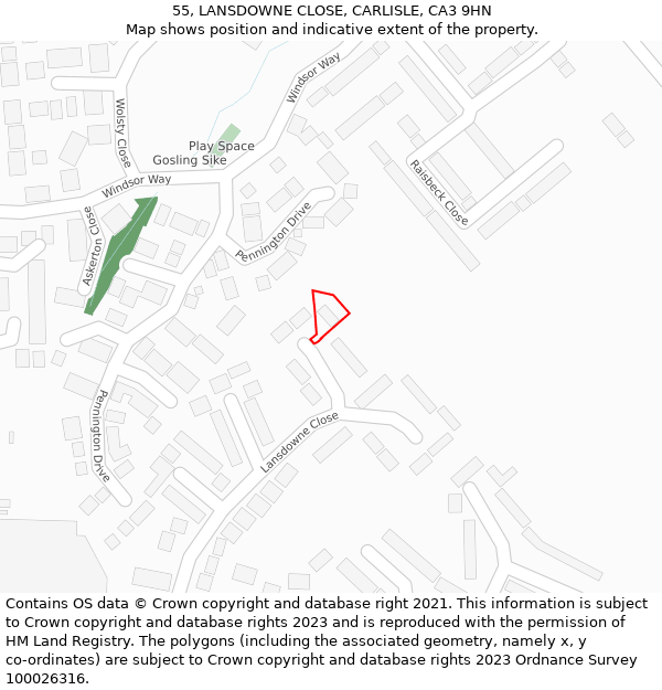 55, LANSDOWNE CLOSE, CARLISLE, CA3 9HN: Location map and indicative extent of plot