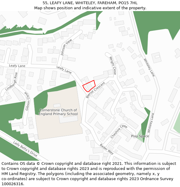 55, LEAFY LANE, WHITELEY, FAREHAM, PO15 7HL: Location map and indicative extent of plot