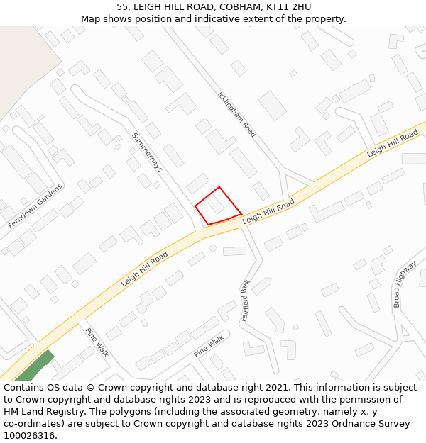 55, LEIGH HILL ROAD, COBHAM, KT11 2HU: Location map and indicative extent of plot