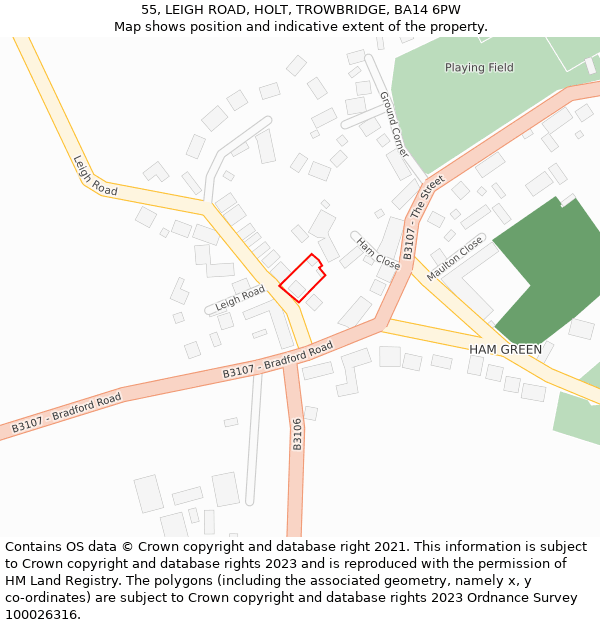 55, LEIGH ROAD, HOLT, TROWBRIDGE, BA14 6PW: Location map and indicative extent of plot