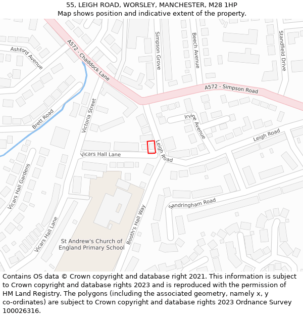 55, LEIGH ROAD, WORSLEY, MANCHESTER, M28 1HP: Location map and indicative extent of plot