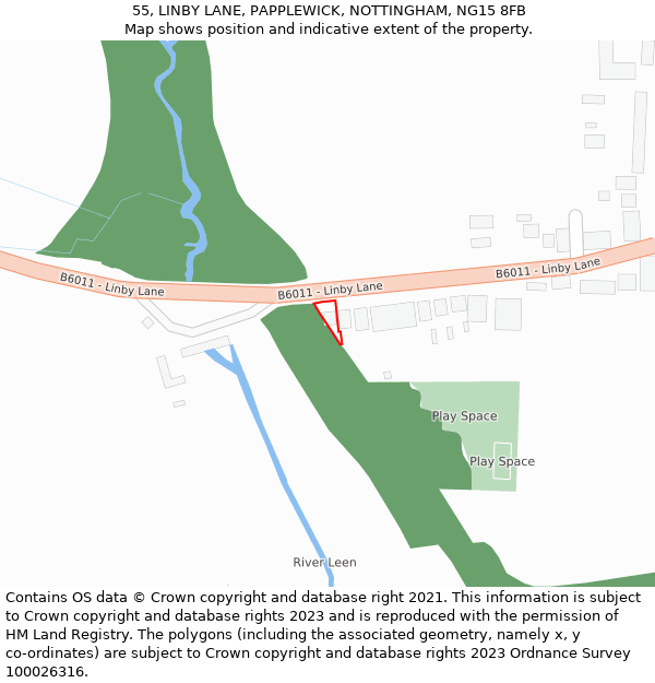 55, LINBY LANE, PAPPLEWICK, NOTTINGHAM, NG15 8FB: Location map and indicative extent of plot