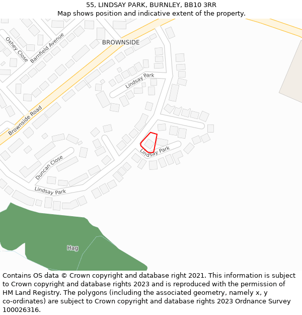 55, LINDSAY PARK, BURNLEY, BB10 3RR: Location map and indicative extent of plot