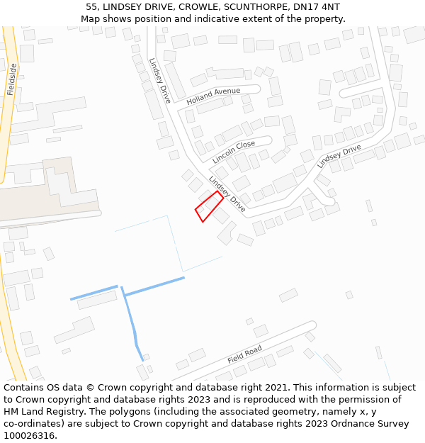 55, LINDSEY DRIVE, CROWLE, SCUNTHORPE, DN17 4NT: Location map and indicative extent of plot