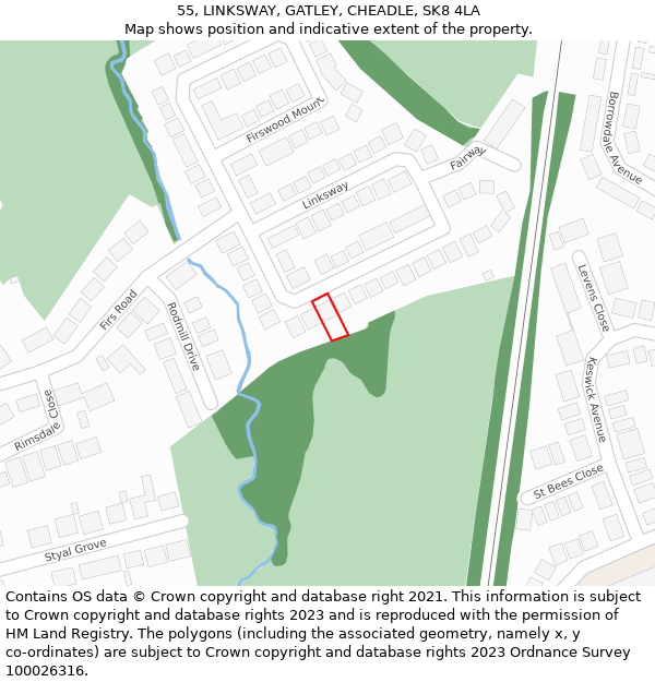 55, LINKSWAY, GATLEY, CHEADLE, SK8 4LA: Location map and indicative extent of plot