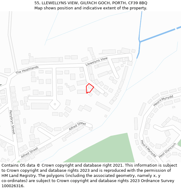 55, LLEWELLYNS VIEW, GILFACH GOCH, PORTH, CF39 8BQ: Location map and indicative extent of plot