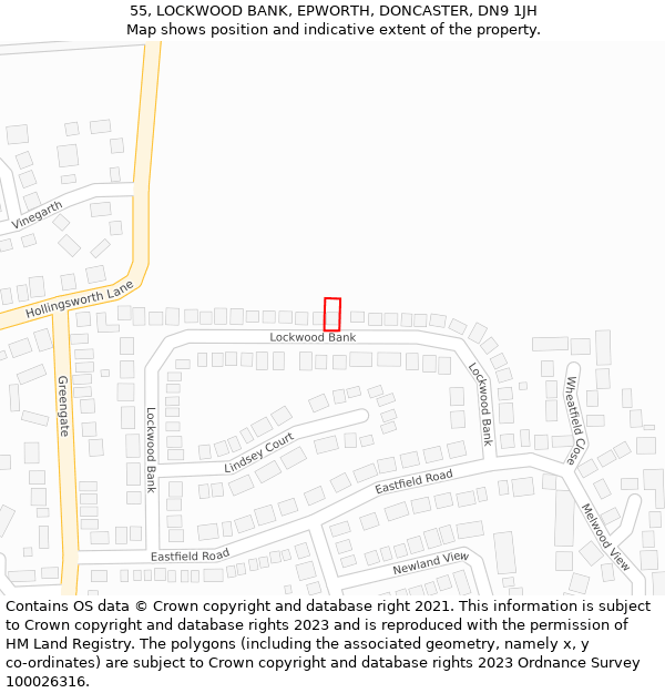 55, LOCKWOOD BANK, EPWORTH, DONCASTER, DN9 1JH: Location map and indicative extent of plot