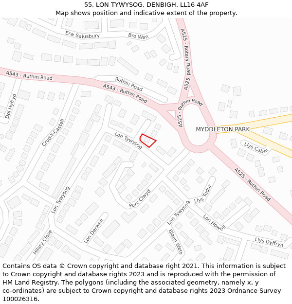 55, LON TYWYSOG, DENBIGH, LL16 4AF: Location map and indicative extent of plot